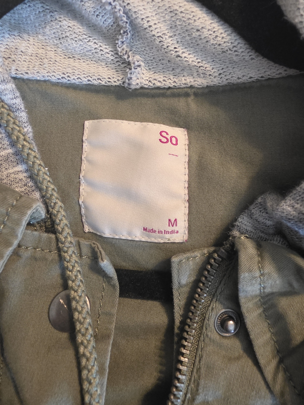 SO Olive Green Utility Jacket with Gray Knit Sleeves - Picture 3 of 3